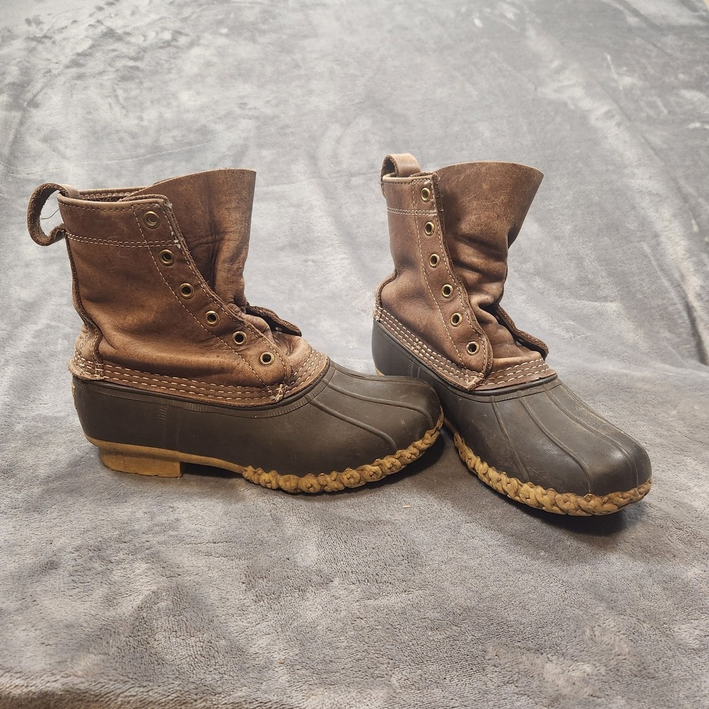 LL Bean Boots Bean Boots Womens 7 Wide Brown Leather Duck Made In Maine Vintage - Picture 3 of 10
